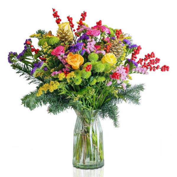 Mixed Flower Xmas Glass Vase