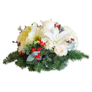 White Lilly Christmas Table Top Flower Arrangement