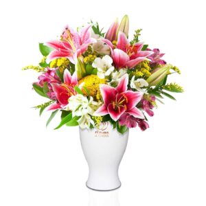 Mixed-pink-lilly-round-vase