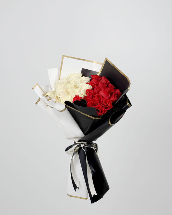 Black and White Wrapped Rose Bouquet
