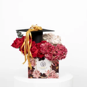 Graduation Gift Bag with Red Roses and Hydrangea