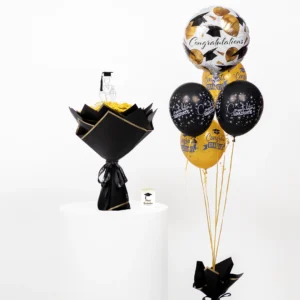 Graduation Flower Bouquet with Balloons and Card
