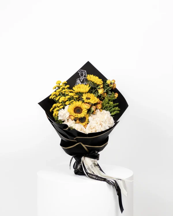 Sunflower and Spray Rose Graduation Bouquet