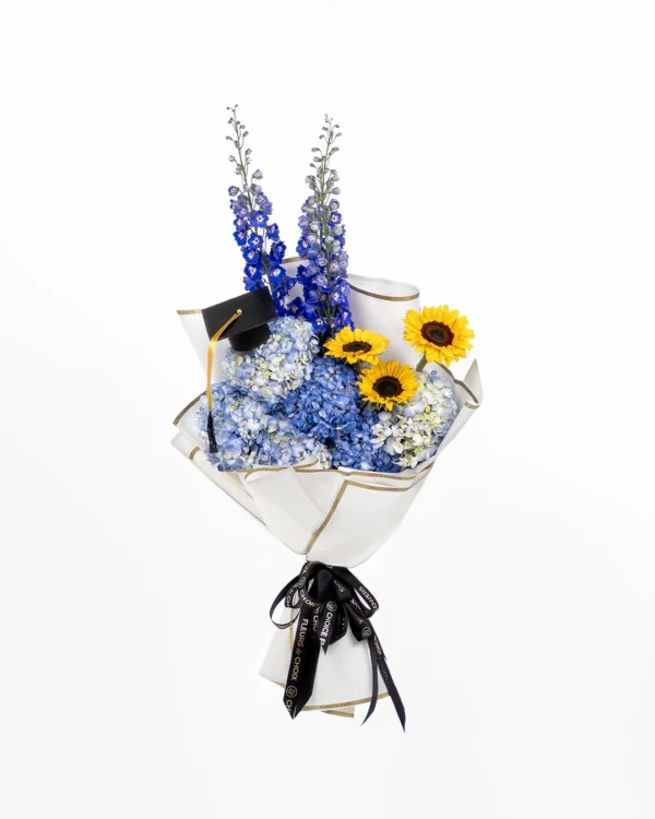 Sunflower and Blue Hydrangea Bouquet