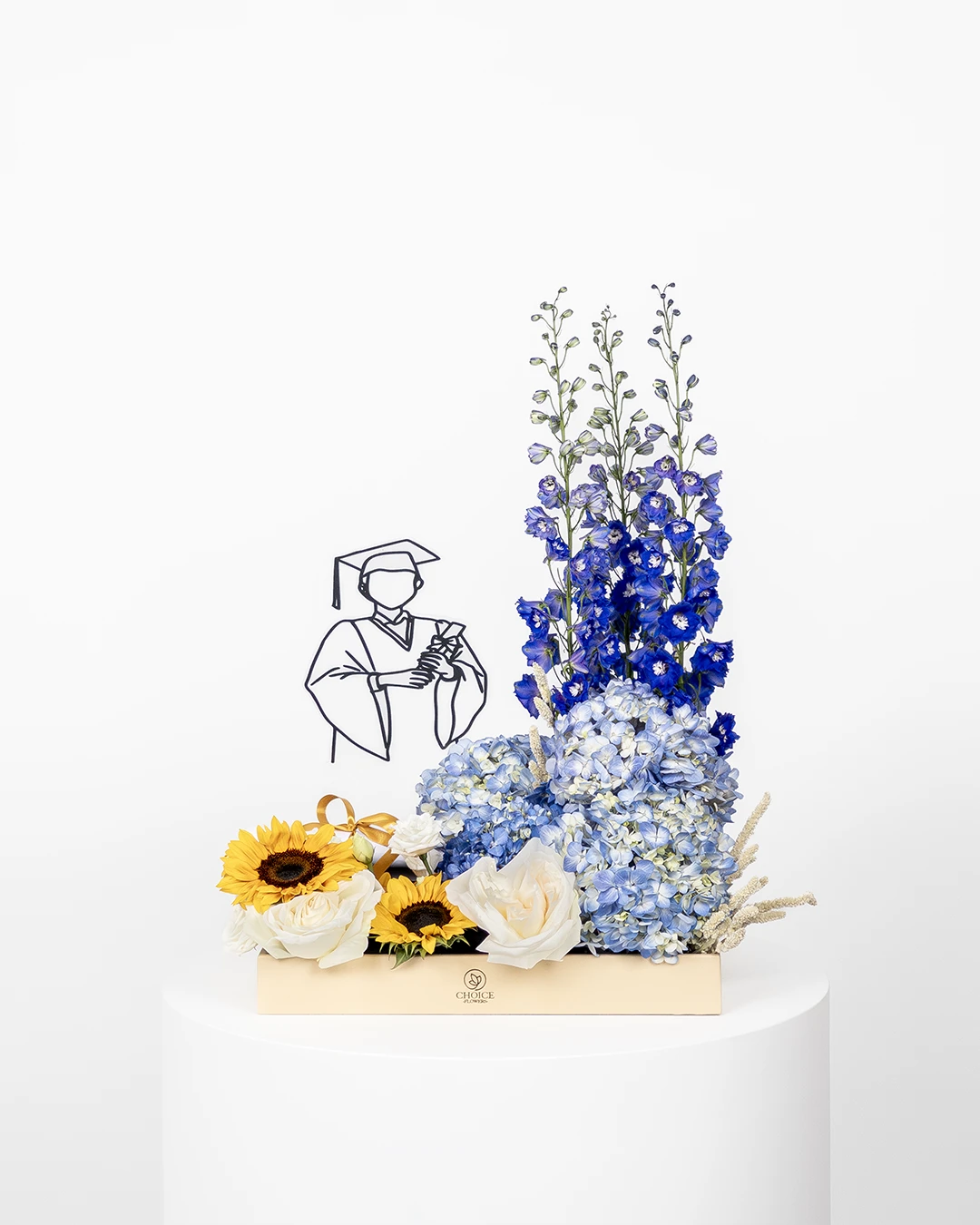 Deluxe Graduation Floral Tray with Sunflowers